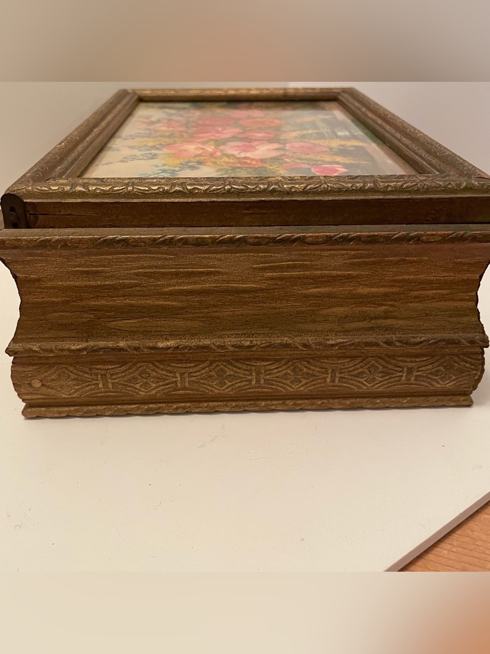 Vintage Wooden Jewelry Box Gustave Wiegand Lithograph Mirror - Picture 6 of 11
